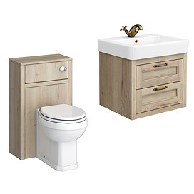 Chatsworth 560mm Wall Hung Vanity & Toilet Package - Natural Oak Traditional Bathroom Set
