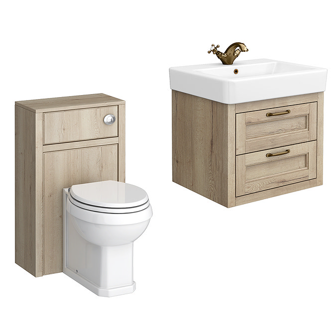 Chatsworth 560mm Wall Hung Vanity & Toilet Package - Natural Oak Traditional Bathroom Set