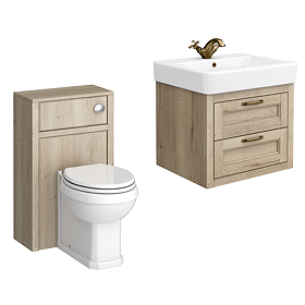Chatsworth 560mm Wall Hung Vanity & Toilet Package - Natural Oak Traditional Bathroom Set