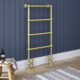 Chatsworth Traditional 598 x 1194 Brushed Brass Floor Mounted Heated Towel Rail Large Image