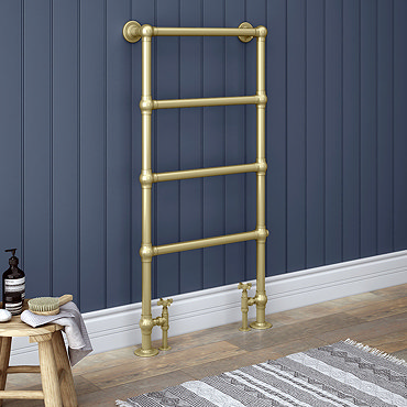 Chatsworth Traditional 598 x 1194 Brushed Brass Floor Mounted Heated Towel Rail  Profile Large Image