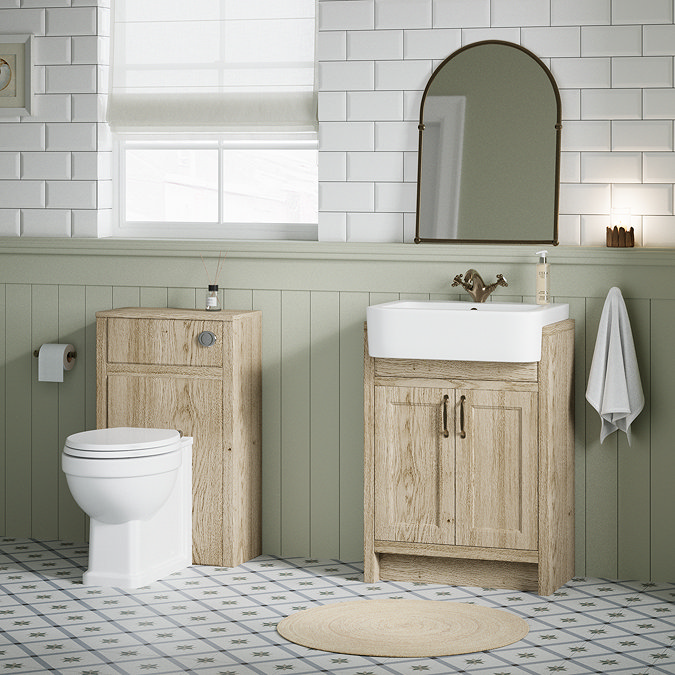 Chatsworth 600mm Natural Oak Bathroom Vanity & Toilet Package with Semi-Recessed Basin - Traditional Style