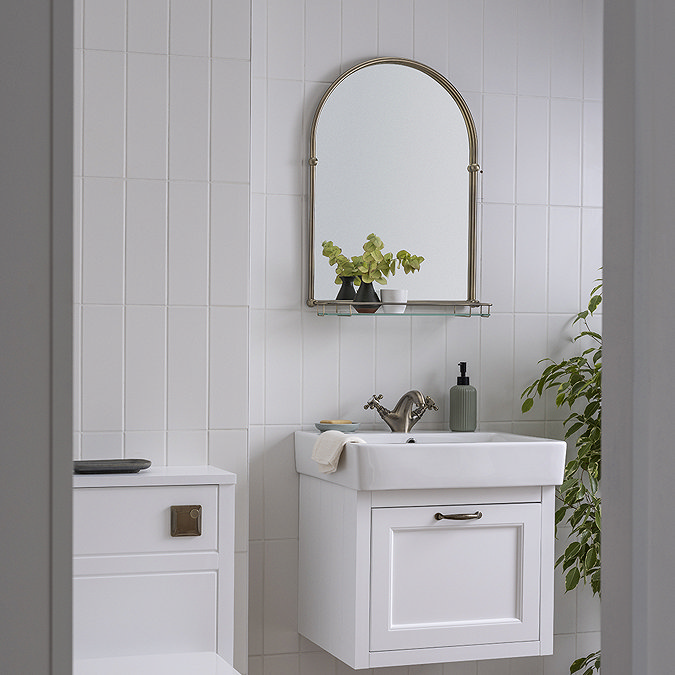 Chatsworth Traditional 700 x 490mm Arched Mirror with Glass Shelf - Antique Brass