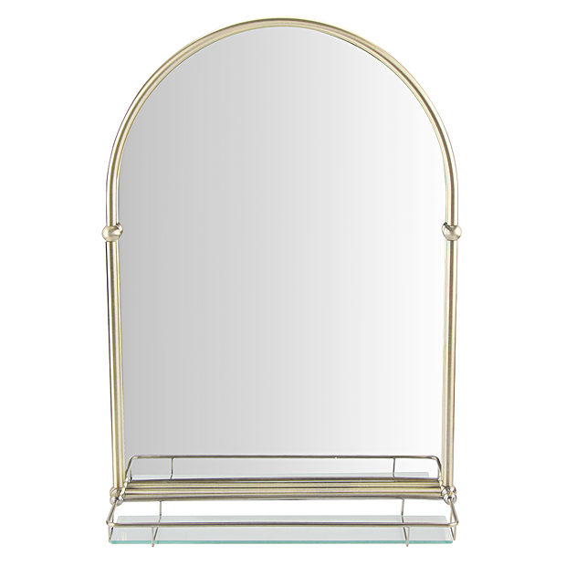 Chatsworth Traditional 700 x 490mm Arched Mirror with Glass Shelf Antique Brass Victorian