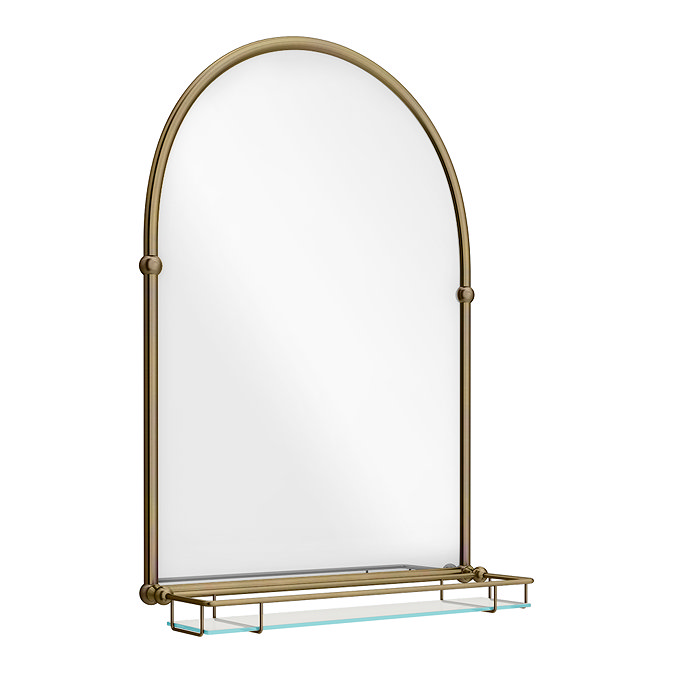 Chatsworth Traditional 700 x 490mm Arched Mirror with Glass Shelf - Antique Brass
