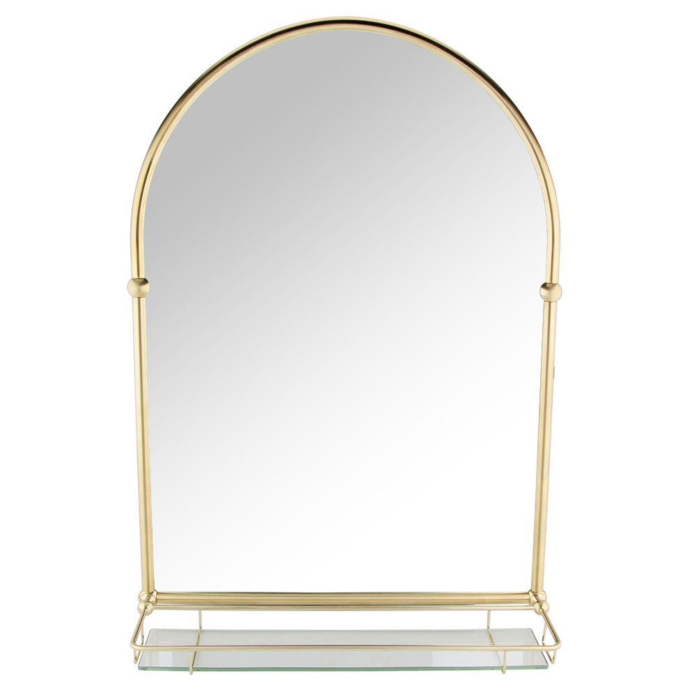 Chatsworth Traditional 700 X 490mm Arched Mirror With Glass Shelf Brushed Brass Victorian 8592