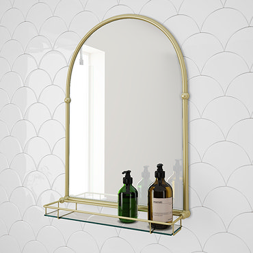 Chatsworth Traditional 700 x 490mm Arched Mirror with Glass Shelf - Brushed Brass  Profile Large Image