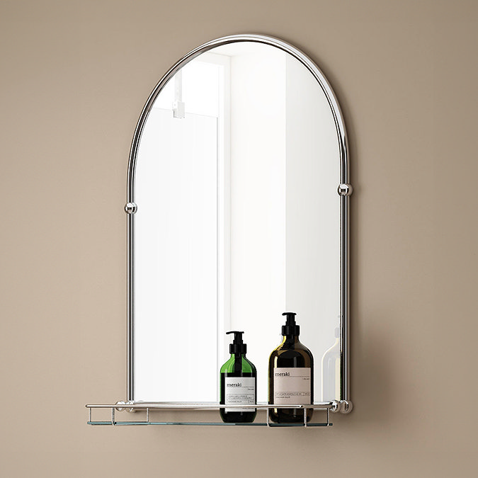 Chatsworth Traditional 700 x 490mm Arched Mirror with Glass Shelf - Chrome