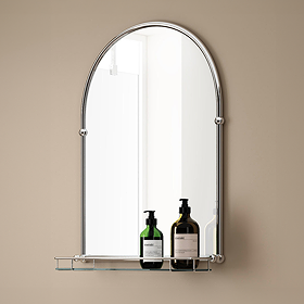 Chatsworth Traditional 700 x 490mm Arched Mirror with Glass Shelf - Chrome