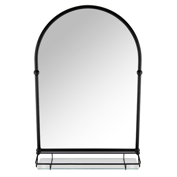 Chatsworth Traditional 700 x 490mm Arched Mirror with Glass Shelf - Matt Black  Standard Large Image