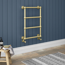 Chatsworth Traditional 498 x 748 Brushed Brass Wall Mounted Heated Towel Rail Large Image