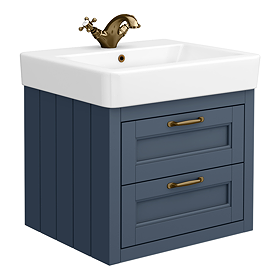 Chatsworth Traditional Blue 560mm 2 Drawer Wall Hung Vanity with Antique Brass Handles