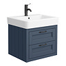 Chatsworth Traditional Blue 560mm 2 Drawer Wall Hung Vanity with Matt Black Handles