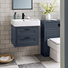 Chatsworth Traditional Blue 560mm 2 Drawer Wall Hung Vanity with Matt Black Handles