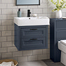 Chatsworth Traditional Blue 560mm 2 Drawer Wall Hung Vanity with Matt Black Handles