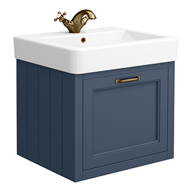 Chatsworth Traditional Blue 560mm Wall Hung Vanity with Antique Brass Handle