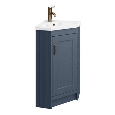 Chatsworth Traditional Blue Corner Vanity Unit with Antique Brass Handle