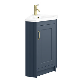 Chatsworth Traditional Blue Corner Vanity Unit with Brushed Brass Handle