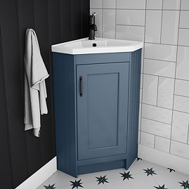 Chatsworth Traditional Blue Corner Vanity Unit with Matt Black Handle Large Image