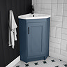 Chatsworth Traditional Blue Corner Vanity Unit with Matt Black Handle Large Image