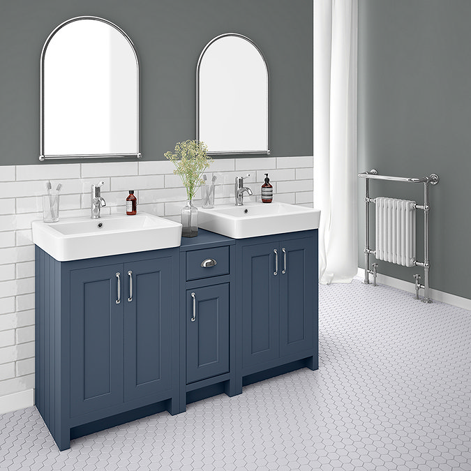 Chatsworth Traditional Blue Double Basin Vanity + Cupboard Combination Unit Large Image