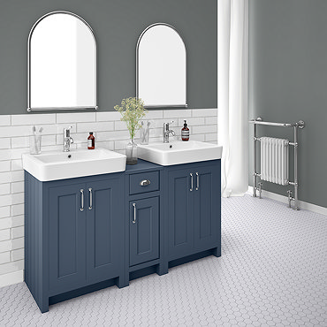 Chatsworth Traditional Blue Double Basin Vanity + Cupboard Combination Unit  Profile Large Image