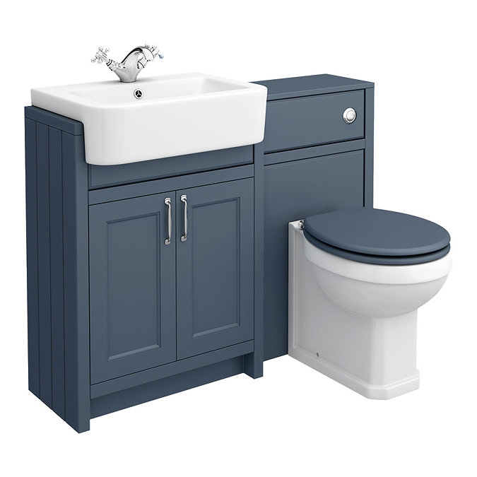 Chatsworth Traditional Blue Semi-Recessed Vanity Unit + Toilet Package  In Bathroom Large Image