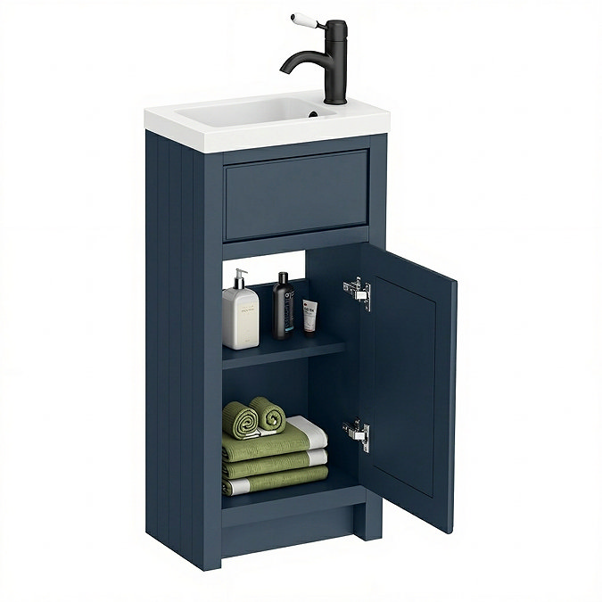 Chatsworth Traditional Blue Small Vanity - 400mm Wide with Matt Black Handle