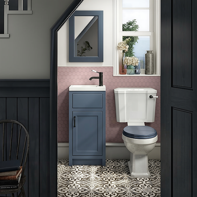 Chatsworth Traditional Blue Small Vanity - 400mm Wide with Matt Black Handle