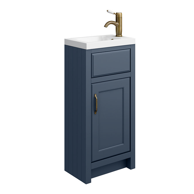 Chatsworth Traditional Blue Small Vanity - 400mm Wide with Antique Brass Handle