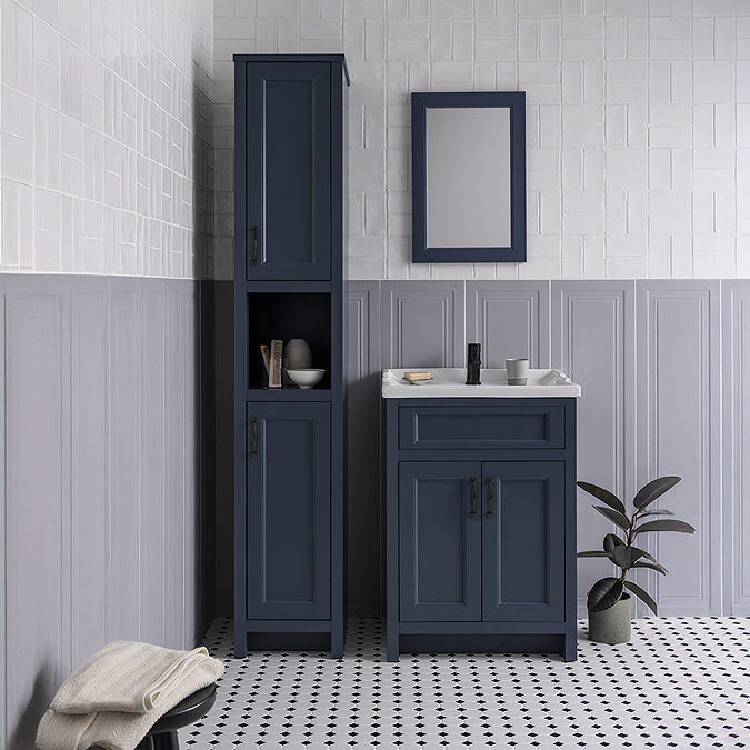 Chatsworth Traditional Blue Tall Cabinet with Matt Black Handles