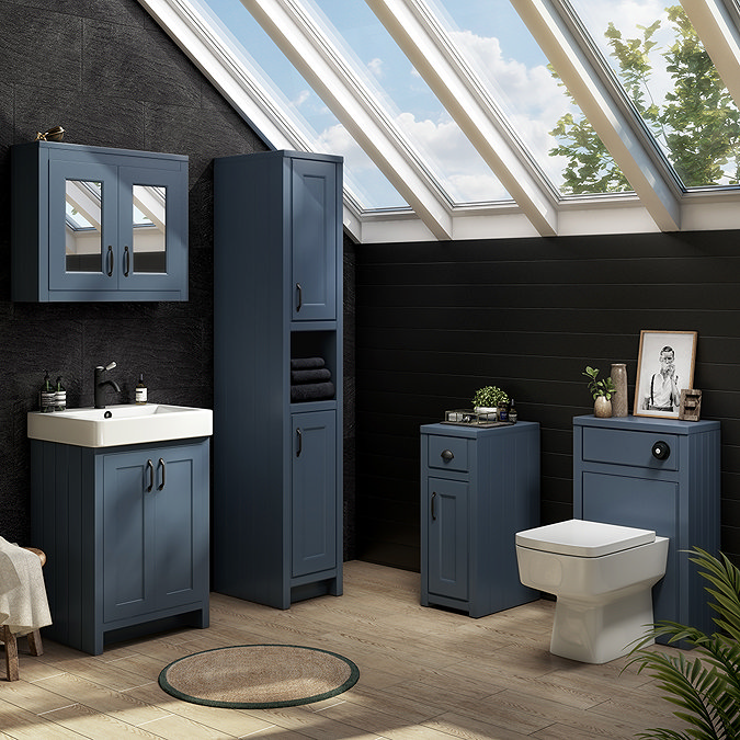 Chatsworth Traditional Blue Tall Cabinet with Matt Black Handles  Profile Large Image
