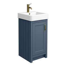Chatsworth Traditional Blue Vanity - 425mm Wide with Antique Brass Handle
