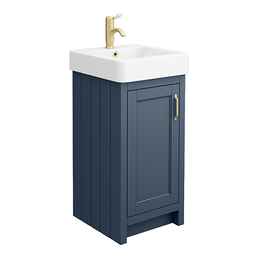 Chatsworth Traditional Blue Vanity - 425mm Wide with Brushed Brass Handle