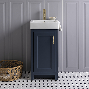 Chatsworth Traditional Blue Vanity - 425mm Wide with Brushed Brass Handle