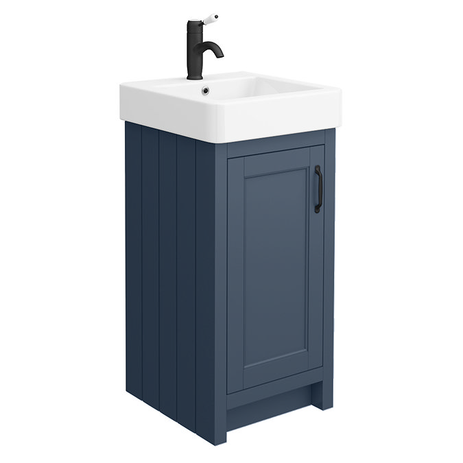 Chatsworth Traditional Blue Vanity - 425mm Wide with Matt Black Handles Large Image