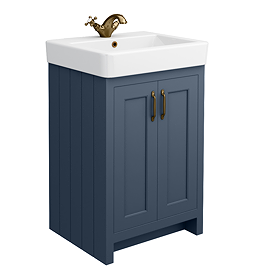 Chatsworth Traditional Blue Vanity - 560mm Wide with Antique Brass Handles