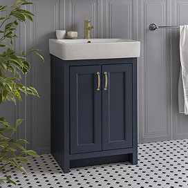Chatsworth Traditional Blue Vanity - 560mm Wide with Brushed Brass Handles