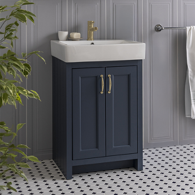 Chatsworth Traditional Blue Vanity - 560mm Wide with Brushed Brass Handles