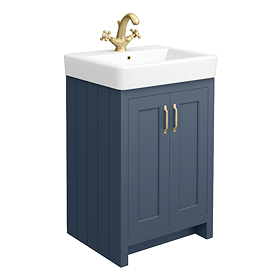 Chatsworth Traditional Blue Vanity - 560mm Wide with Brushed Brass Handles