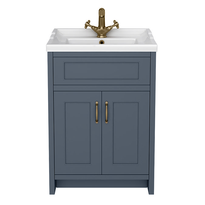 Chatsworth Traditional Blue Vanity 620mm Wide with Antique Brass Handles