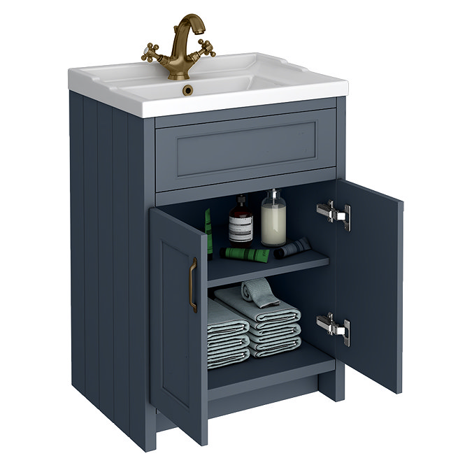 Chatsworth Traditional Blue Vanity 620mm Wide with Antique Brass Handles