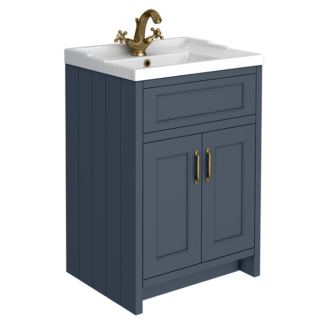 Chatsworth Traditional Blue Vanity 620mm Wide with Antique Brass Handles