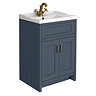 Chatsworth Traditional Blue Vanity 620mm Wide with Antique Brass Handles
