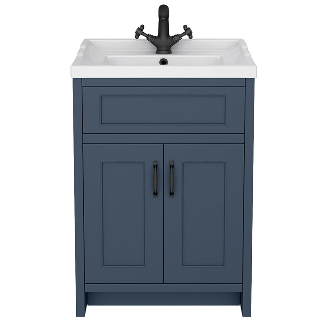 Chatsworth Traditional Blue Vanity 620mm Wide with Matt Black Handles