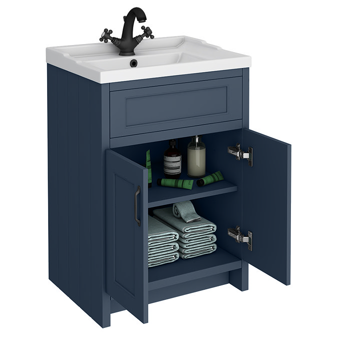 Chatsworth Traditional Blue Vanity 620mm Wide with Matt Black Handles