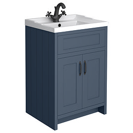 Chatsworth Traditional Blue Vanity 620mm Wide with Matt Black Handles