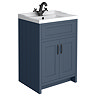 Chatsworth Traditional Blue Vanity 620mm Wide with Matt Black Handles