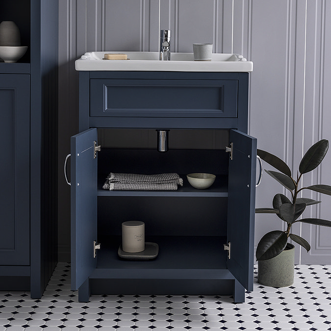 Chatsworth Traditional Blue Vanity 620mm Wide with Brushed Brass Handles