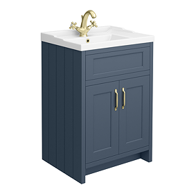 Chatsworth Traditional Blue Vanity 620mm Wide with Brushed Brass Handles